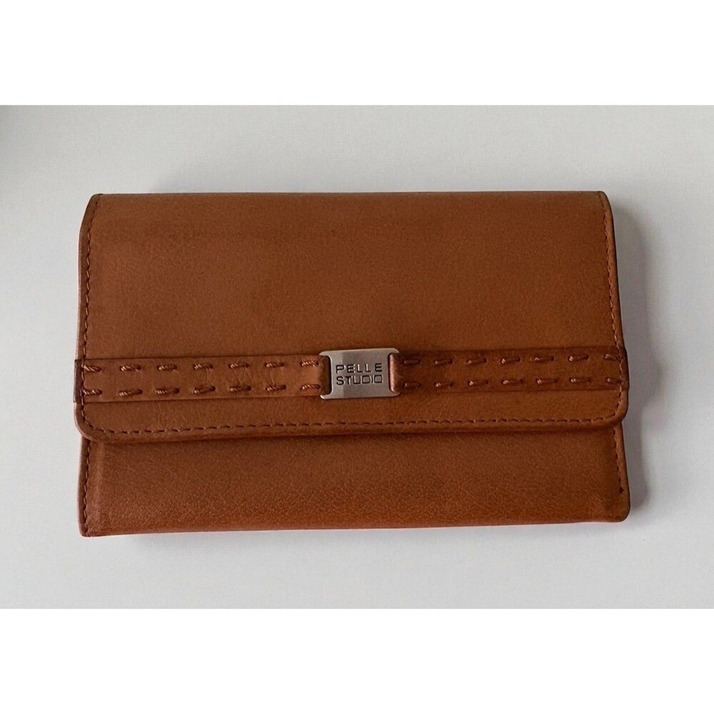 Pelle Studio Trifold Leather Wallet Camel Brown Women's Credit Card Slots Change